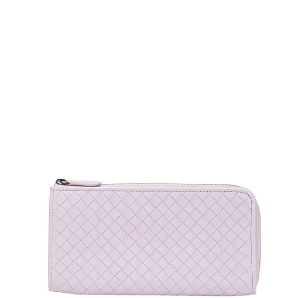 Bottega Veneta Intrecciato Long Wallet with L-shaped Zipper Purple Leather ...